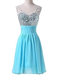 V-neck Acrylic/Chiffon/Satin Sleeveless Cocktail Short Pleated Backless Beaded Sequined  Dress
