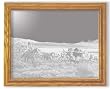 Western Art Etching in Framed Wall Mirror, Solid Oak Frame, Hand-Rubbed Finish, 19 x 23 inches