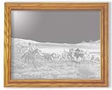 Western Art Etching in Framed Wall Mirror, Solid Oak Frame, Hand-Rubbed Finish, 19 x 23 inches