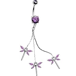 Dark Amethyst Cubic Zirconia Mini Dragonfly Drop Belly Ring