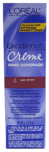 L'Oreal Excellence Creme Color # 4 Dark Brown 1.74 oz. (3-Pack) with Free Nail File
