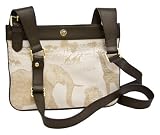 Hunting World Serengeti Ivory Fabric and Brown Leather Flat Shoulder Bag 3586IV