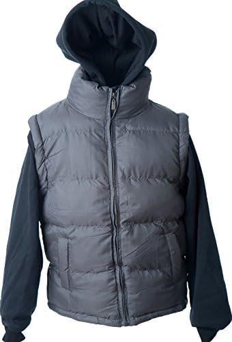 Lion Force Boys' Puffer Vest Jacket With Fleece Hood and Sleeves (Charcoal- 7)