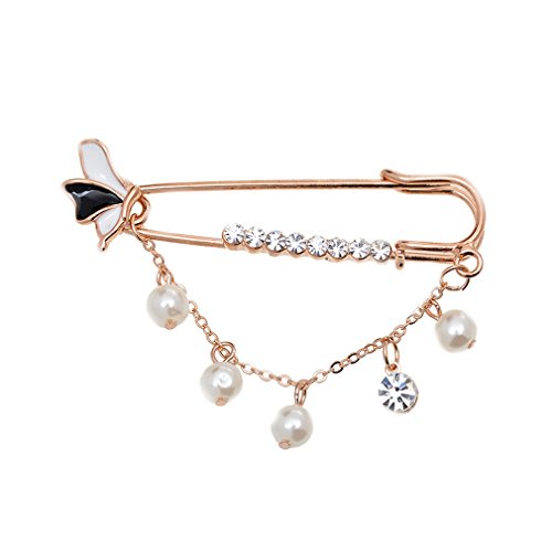 Maikun Dimante Pearl Golden Plated Pin Brooch Broach Breastpin Dress Brooch Pin Clip