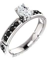 Platinum Oval Cut White and Black Diamond Ring -- LIFETIME WARRANTY