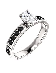 14K White Gold Oval Cut White and Black Diamond Ring -- LIFETIME WARRANTY