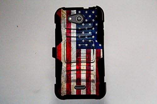 For Microsoft Lumia 735 Armor Hybrid Case Silicone Cover Kick Stand LuxGuard Holster+[WORLD ACC®] LCD Screen Protector+Stylus+Dust Cap (US Flag/Black)