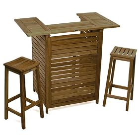 Eden Kapur Wood Outdoor Bar Set with Bar Stools - For Outdoor or Indoor use! from Folding Aluminum Furniture