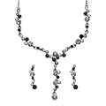 Code Red Black, White and Grey Crystal Necklace and Earrings Set(44.5cm Adjustable Chain)