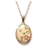 14k Gold Filled Flower Oval Locket with Diamond-Accent, 18