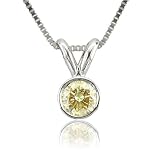14k White Gold Solitaire Yellow Orange Diamond Pendant Necklace - 0.15 carat