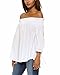 ZANZEA Womens Off Shoulder Summer Blouse Tunic Tops 3/4 Long Sleeve Tie Knot Ladies T-Shirts 01-White X-Large