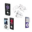 iPod nano 5G Accessories. Premium Essential Accessory Bundle for iPod Nano 4th Generation: Black Leather Case + Black Silicon Skin Case + Clear Silicon Skin Case + Travel Ac Home Charger + Auto Dc Car Charger + High Speed USB Data Cable + Transparent Screen Protector