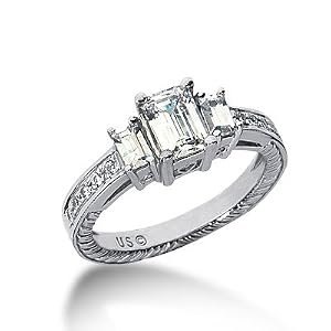 Buy 1.0 Ct Diamond Engagement Ring 14k White Gold Emerald Cut Antique Style SI3 H by dalesinc.com DALES Diamond Store
