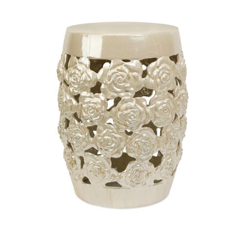 20 Lustrous Beige Madison Floral Rose Cut-Out Ceramic Garden Room Stool