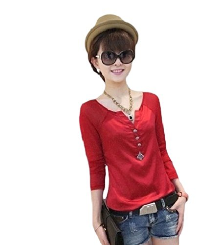 2015 春 長袖 Uネック ブラウス シャツ Tシャツ ママコーデ 通勤 ガーリー レディース カジュアル アクティブ スリム カラー　ホワイト レッド ブラック サイズ 　S M L XL 2XL