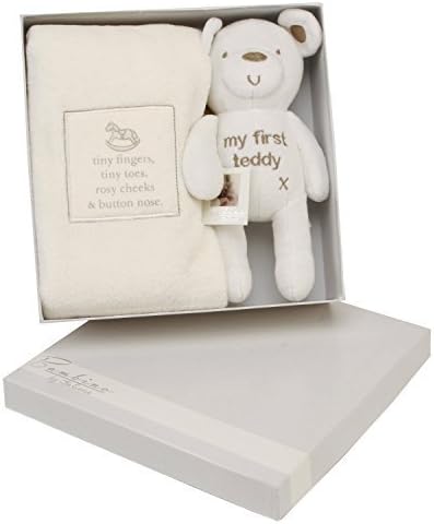 BAMBINO MY FIRST TEDDY AND BLANKET BABY GIFT SET:IDEAL CHRISTENING GIFTS,HOLY COMMUNION GIFTSIST AND 2ND BIRTHDAY by Flair Accessories