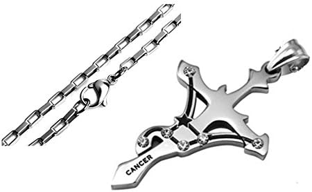 Cancer Stainless Steel Unique Sign Crosses Shape Fashion Pendant Necklace, Silver, 2.5 mm 24 inch Chain