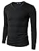 Doublju Mens Basic V-Neck Long Sleeve T-Shirt Black X-Large