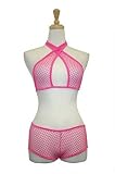 Exposed By Magic Silk Fishnet Collection, Fishnet Criss Cross Halter And Boy Short, Pink, Small/Meduim by Exposed by Magic Silk