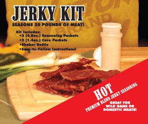 Hot Jerky Seasoning Kit, Seasons 20lbs. Of meat (Includes 2 Seasoning Packets, 2 Cure Packets and Shaker Bottl Foods Jerky