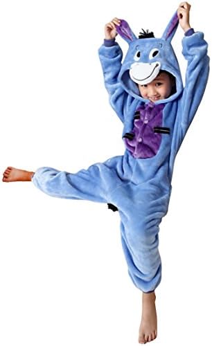 Azbro Kid's Cartoon Animal Blue Donkey Print Conjoined Pajamas Pyjama Animal Suits Cosplay Costumes Cute Onesies Pajamas
