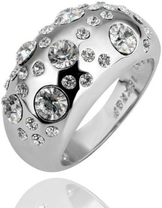MasterGem Jewelry 18K GP R088 Clear Stone 18K White Gold Plated Ring Jewelry Nickel K Golden Plating White Gold Austrian Crystal Element