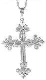 Sterling Silver 4 1/8 (105 mm) Diamond Cut Cross Pendant