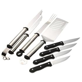 Click here to buy Mr. Bar-B-Q 7-Piece Oval Stainless Steel Handle Tool Set by Mr. Bar-B-Q.