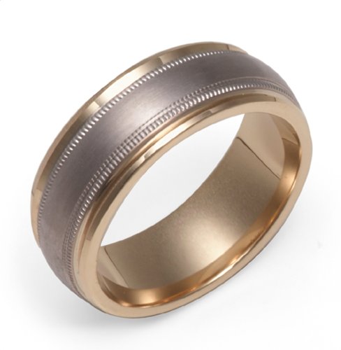 14k Yellow and White Gold Engraved Wedding Band
