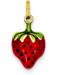 14K Yellow Gold Enamel Puffed Strawberry Charm Jewelry