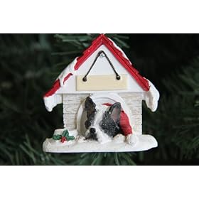 Boston Terrier in Dog House Christmas Ornament with Magnetic Back