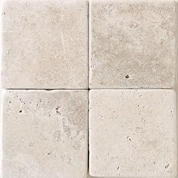 Crema Marfil 4x4" Square Marble Tile Tumbled and Honed