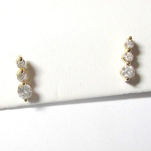14K Yellow Gold Diamond Journey Three-Stone Earrings - 0.50 Ct.