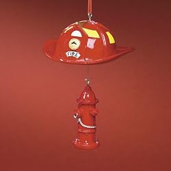 4" Firefighters Fireman Hat With Hydrant Christmas Ornament