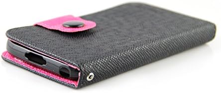 BlackBerry Classic Case, RANZ® Hot Pink/Black Stylish Design Deluxe PU Texture Faux Leather Folio Flip Book Wallet Pouch Case Cover For BlackBerry Classic with Touch Stylus