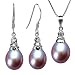 Crystal Top 8-9mm AAAA Drop Pearl Platinum Overlay CAREFREE Sterling Silver Pendant Necklace & Earrings Set, Lavender 16"