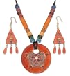 Ceramic jewelry set, 'Orange Ethnic Chic' 1.8" W 24.4" L