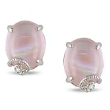 10k White Gold Rose Quartz and Diamond Earrings