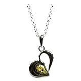 IMAGE OF Sterling Silver Green Amber Heart Pendant, 18