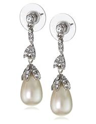 Carolee "Pearl and Crystal Basics" Linear Floral Tear Drop Earrings