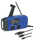 Ambient Weather WR-088 Emergency Solar Hand Crank AM/FM/NOAA Weather Radio, Flashlight, Cell Phone Charger (Blue) with Cables