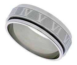 Stainless Steel 5/16 in. (6 mm) Spinner Ring w/ Roman Numerals (Available in Sizes 7 to 14)