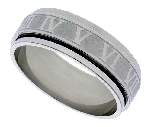 Surgical Steel 5/16 (8mm) Spinner Ring W/ Roman Numerals