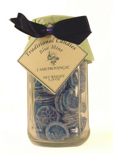 3 Jars of Blue Mint L'Ami Provencal all natural hard candies 5.3 oz in glass jar by Anise