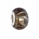 Pandora Style Charm Bead (Z304) Murano Style Glass (14mm x 10mm) (fits Troll too) ~ Taupe Brown with Silver Foil and Silver and Copper Stripes