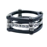 Stainless Steel Ring 316 Tri-Color Gunmetal Plated Polished CZ Diamond Square Band Size 6 by Bucasi