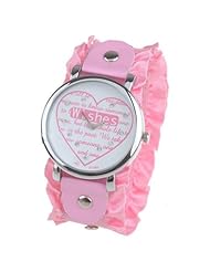 Stylish Rhinestones Wishes Heart Dial Quartz Watch Wristwatch with Flouncing Elastic Band for Lady Woman Girl Female - Pink SWWM4-59090