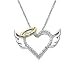 XPY Sterling Silver and 14k Yellow Gold Diamond Winged Halo Heart Pendant (.04cttw, I-J Color, I2-I3 Clarity), 18
