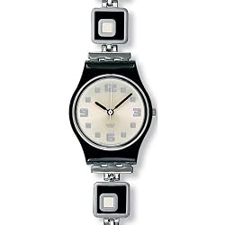 Swatch Women's LB160G Black Stainless-Steel Swiss Quartz Watch with White Dial